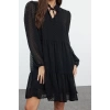 Women Fashion Stylish Mini Length Stand Collar Regular Plain Wide Cut Polka Dot Chiffon Fabric Woven Winter Dress