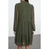 Women Fashion Stylish Mini Length Stand Collar Regular Plain Wide Cut Polka Dot Chiffon Fabric Woven Winter Dress