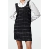 Women Fashion Stylish Mini Length U Neck Regular Plaid Checked Tweed Vest Woven Dress