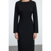 Women Fashion Stylish Midi Length Crew Neck Regular Bodycon Woven Dress