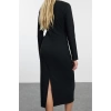 Women Fashion Stylish Midi Length Crew Neck Regular Bodycon Woven Dress