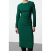 Women Fashion Stylish Midi Length Crew Neck Regular Bodycon Woven Dress