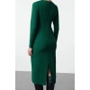 Women Fashion Stylish Midi Length Crew Neck Regular Bodycon Woven Dress