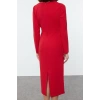 Women Fashion Stylish Midi Length Crew Neck Regular Bodycon Woven Dress