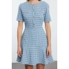 Womens Fashion Stylish Mini Length Crew Neck Regular Skirt Waist Opening Tweed Woven Dress