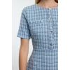 Womens Fashion Stylish Mini Length Crew Neck Regular Skirt Waist Opening Tweed Woven Dress