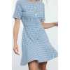 Womens Fashion Stylish Mini Length Crew Neck Regular Skirt Waist Opening Tweed Woven Dress