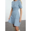 Womens Fashion Stylish Mini Length Crew Neck Regular Skirt Waist Opening Tweed Woven Dress