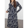 Womens Maxi Halter Neck Floral Floral Fitted Halter Neck Detailed Stretchy Knit Dress