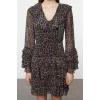 Women Fashion Stylish Mini Length V Neck Regular Limited Edition Flounce Skirt Leopard Chiffon Woven Dress