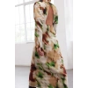 Kadın Moda Şık Maxi Boy V Yaka Regular Limited Edition A Kesim Çiçekli Dokuma Elbise