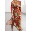 Womens Midi Length Fitted Limited Edition Printed Body-Smoothing Elastic Knit Dress with Tie Detail