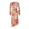 Womens Midi Length Fitted Limited Edition Printed Body-Smoothing Elastic Knit Dress with Tie Detail
