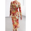 Womens Midi Length Fitted Limited Edition Printed Body-Smoothing Elastic Knit Dress with Tie Detail