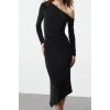 Womens Maxi Length Asymmetrical Collar Slim Limited Edition Off-the-Shoulder Draped Flexible Knit Dress