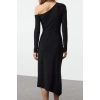 Womens Maxi Length Asymmetrical Collar Slim Limited Edition Off-the-Shoulder Draped Flexible Knit Dress