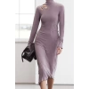 Womens Fashion Stylish Midi Length Stand Collar Slim Limited Edition Body-Sit Cut Out Detailed Knitted Dress