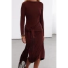 Womens Fashion Stylish Midi Length Crew Neck Regular Limited Edition Tassel Detailed Buzzy Flexible Knit Dress