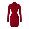 Women Fashion Stylish Mini Length Stand Collar Slim Limited Edition Fitted Stretchy Knitted Dress