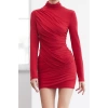 Women Fashion Stylish Mini Length Stand Collar Slim Limited Edition Fitted Stretchy Knitted Dress
