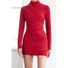 Women Fashion Stylish Mini Length Stand Collar Slim Limited Edition Fitted Stretchy Knitted Dress