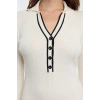 Women Fashion Stylish Midi Length Polo Neck Slim Stone Color Block Knitwear Premium Yarn Special Yarn Dress