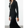 Women Fashion Stylish Midi Length Polo Neck Slim Stone Color Block Knitwear Premium Yarn Special Yarn Dress