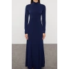 Women Fashion Stylish Maxi Length Stand Collar Regular Plain Fitted Stretchy Knitted Dress