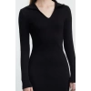 Women Fashion Stylish Midi Length V Neck Fitted Plain Polo Neck Bodycone Knitted Dress