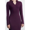 Women Fashion Stylish Midi Length V Neck Fitted Plain Polo Neck Bodycone Knitted Dress