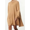 Kadın Moda Şık Mini Boy Bisiklet Yaka Regular Düz Relaxed Rahat Kalıp Sweatshirt Örme Elbise