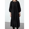 Women Fashion Stylish Midi Length Crew Neck Regular Comfortable Pattern Bow Woven Dress