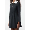 Women Fashion Stylish Mini Length Stand Collar Regular A Cut Adjustable Waist Woven Dress