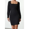 Women Fashion Stylish Mini Length Square Neck Regular Body-hugging Knit Detailed Woven Dress