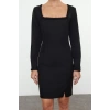 Women Fashion Stylish Mini Length Square Neck Regular Body-hugging Knit Detailed Woven Dress