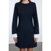 Women Fashion Stylish Mini Length Crew Neck Regular Straight Cut Cuff Detailed Woven Dress