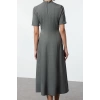 Women Fashion Stylish Midi Length Stand Collar Regular Plaid Checkered Waist Open Woven Dress