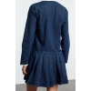 Women Fashion Stylish Mini Length Shirt Collar Denim Pleated Dress