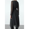 Womens Midi Length Double Breasted Polka Dot A-Line Neck Handkerchief Skirt Detailed Lined Chiffon Woven Dress