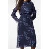 Women Fashion Stylish Midi Length Stand Collar Regular Floral A Cut Woven Winter Dress