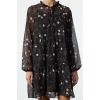 Women Fashion Stylish Mini Length Stand Collar Regular Shawl Patterned Loose Fit Lined Chiffon Woven Winter Dress