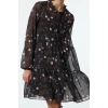 Women Fashion Stylish Mini Length Stand Collar Regular Shawl Patterned Loose Fit Lined Chiffon Woven Winter Dress