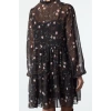 Women Fashion Stylish Mini Length Stand Collar Regular Shawl Patterned Loose Fit Lined Chiffon Woven Winter Dress