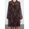 Women Fashion Stylish Mini Length Stand Collar Regular Shawl Patterned Loose Fit Lined Chiffon Woven Winter Dress
