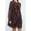 Women Fashion Stylish Mini Length Stand Collar Regular Shawl Patterned Loose Fit Lined Chiffon Woven Winter Dress
