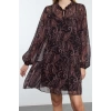 Women Fashion Stylish Mini Length Stand Collar Regular Shawl Patterned Loose Fit Lined Chiffon Woven Winter Dress