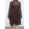 Women Fashion Stylish Mini Length Stand Collar Regular Shawl Patterned Loose Fit Lined Chiffon Woven Winter Dress