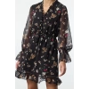 Women Fashion Stylish Mini Length V Neck Regular Floral Patterned Skirt Open Waist Lined Chiffon Woven Dress