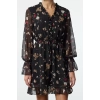 Women Fashion Stylish Mini Length V Neck Regular Floral Patterned Skirt Open Waist Lined Chiffon Woven Dress