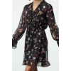 Women Fashion Stylish Mini Length V Neck Regular Floral Patterned Skirt Open Waist Lined Chiffon Woven Dress